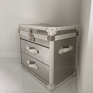 TWO LEATHER AND GLASS NIGHTSIDE TABLES!!